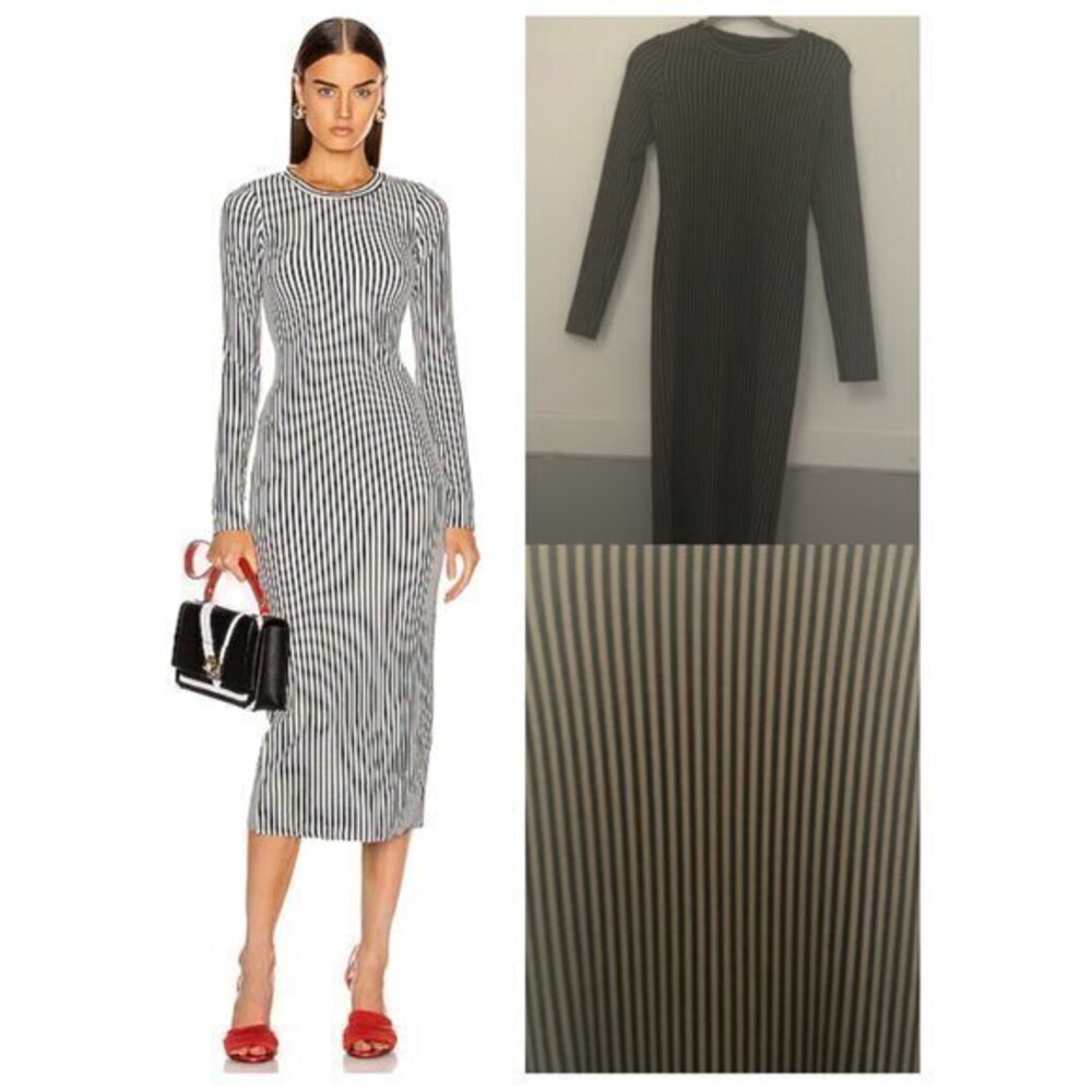 ✅ The Range Dress Bound Striped Midi Olive Green Black